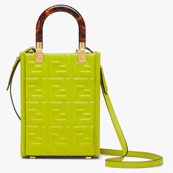 Fendi Women FF Mini Sunshine Shopper Acid Green Leather Mini Bag