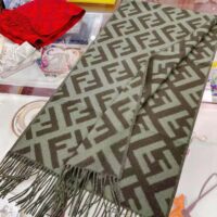 Fendi Women FF Scarf Green Cashmere Scarf (1)