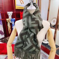 Fendi Women FF Scarf Green Cashmere Scarf (1)