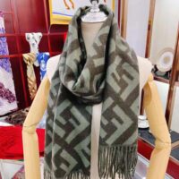 Fendi Women FF Scarf Green Cashmere Scarf (1)