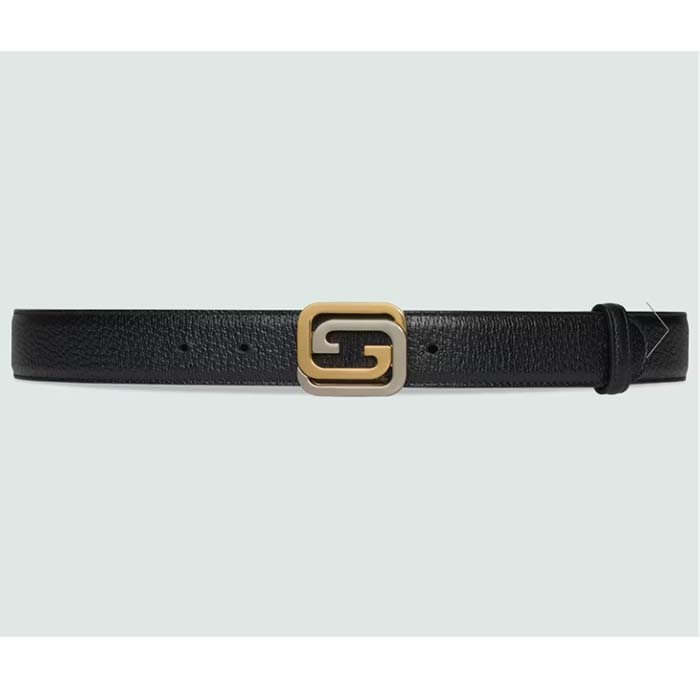 Gucci GG Unisex Belt Squared Interlocking G Buckle Black Leather 30 MM Width