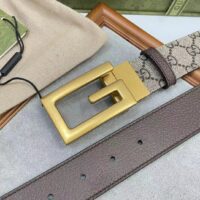 Gucci GG Unisex Reversible Belt Square G Buckle Beige Ebony GG Supreme Canvas (3)