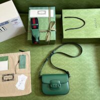 Gucci GG Women Horsebit 1955 Small Shoulder Bag Green Leather Horsebit Detail