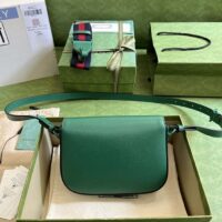 Gucci GG Women Horsebit 1955 Small Shoulder Bag Green Leather Horsebit Detail