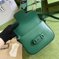 Gucci GG Women Horsebit 1955 Small Shoulder Bag Green Leather Horsebit Detail