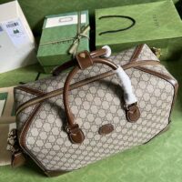 Gucci Unisex Duffle Bag Interlocking G Beige Ebony GG Supreme Canvas Leather (1)