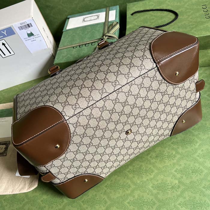 Gucci Unisex Duffle Bag Interlocking G Beige Ebony GG Supreme Canvas Leather (3)
