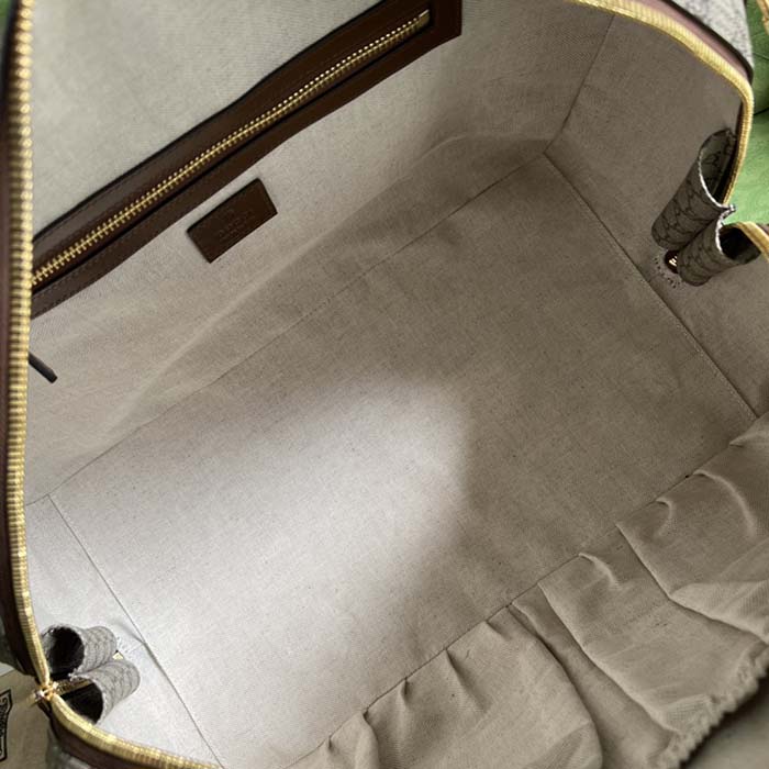 Gucci Unisex Duffle Bag Interlocking G Beige Ebony GG Supreme Canvas Leather (8)