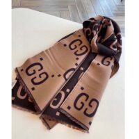 Gucci Unisex GG Jacquard Wool Silk Scarf Brown Beige GG Jacquard Wool Silk (6)