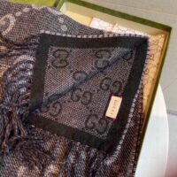 Gucci Unisex GG Jcquard Pattern Knit Scarf Tassels Grey Wool Light Grey GG (1)