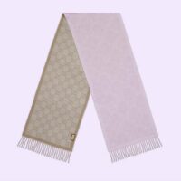 Gucci Unisex GG Wool Scarf Beige Mini GG Lilac Tassel Detail (1)