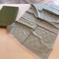 Gucci Unisex GG Wool Scarf Beige Mini GG Wool Turquoise Tassel Detail (4)
