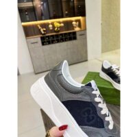 Gucci Unisex Lace-Up Sneaker Grey Leather Blue Black GG Canvas Mid 5.6 Cm Heel (5)