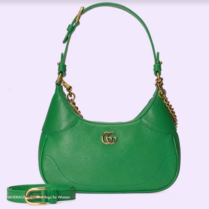Gucci Women GG Aphrodite Small Shoulder Bag Green Soft Leather Double G