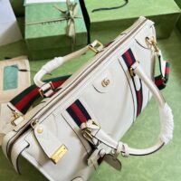 Gucci Women GG Bauletto Medium Top Handle Bag White Leather Double G (1)