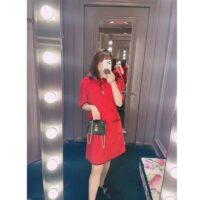 Gucci Women GG Cable Stitch Wool Dress Red Polo Collar Short Sleeves (7)