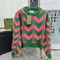 Gucci Women GG Chevron Wool Sequin Sweater Crewneck Mohair Polyamide Puffed Sleeves (3)