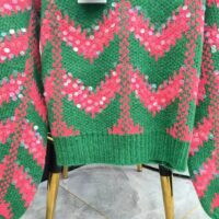 Gucci Women GG Chevron Wool Sequin Sweater Crewneck Mohair Polyamide Puffed Sleeves (3)