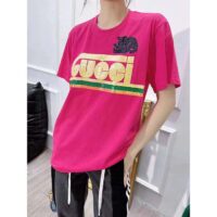 Gucci Women GG Cotton T-Shirt Skunk Embroidery Fuchsia Jersey Crewneck Short Sleeves (7)