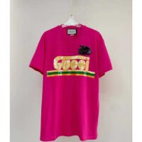 Gucci Women GG Cotton T-Shirt Skunk Embroidery Fuchsia Jersey Crewneck Short Sleeves (7)