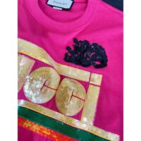 Gucci Women GG Cotton T-Shirt Skunk Embroidery Fuchsia Jersey Crewneck Short Sleeves (7)