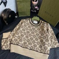 Gucci Women GG Horsebit Cashmere Jacquard Sweater Camel Brown Wool Crewneck (9)