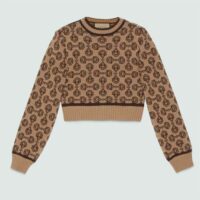 Gucci Women GG Horsebit Cashmere Jacquard Sweater Camel Brown Wool Crewneck (9)