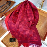 Gucci Women GG Jacquard Pattern Knitted Scarf Magenta Bordeaux GG Wool (10)