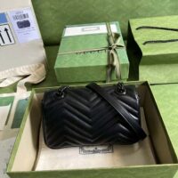 Gucci Women GG Marmont Mini Shoulder Bag Black Matelassé Chevron Double G Leather (9)