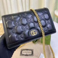 Gucci Women GG Matelassé Chain Wallet Black Leather Double G Chain Strap (6)