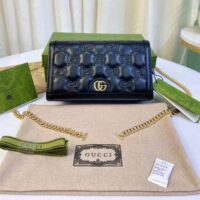 Gucci Women GG Matelassé Chain Wallet Black Leather Double G Chain Strap (6)