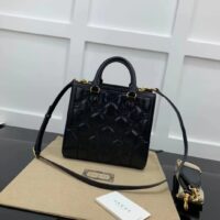 Gucci Women GG Matelassé Mini Top Handle Bag Black Leather Double G (1)