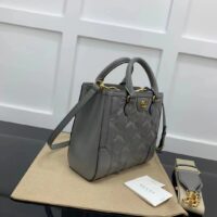 Gucci Women GG Matelassé Mini Top Handle Bag Dusty Grey Leather Double G (1)