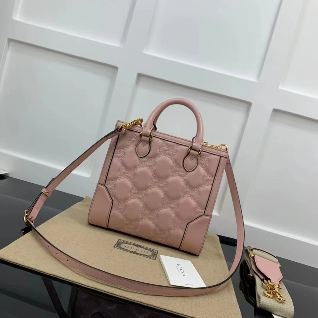 Gucci Women GG Matelassé Mini Top Handle Bag Pink Leather Double G (6)
