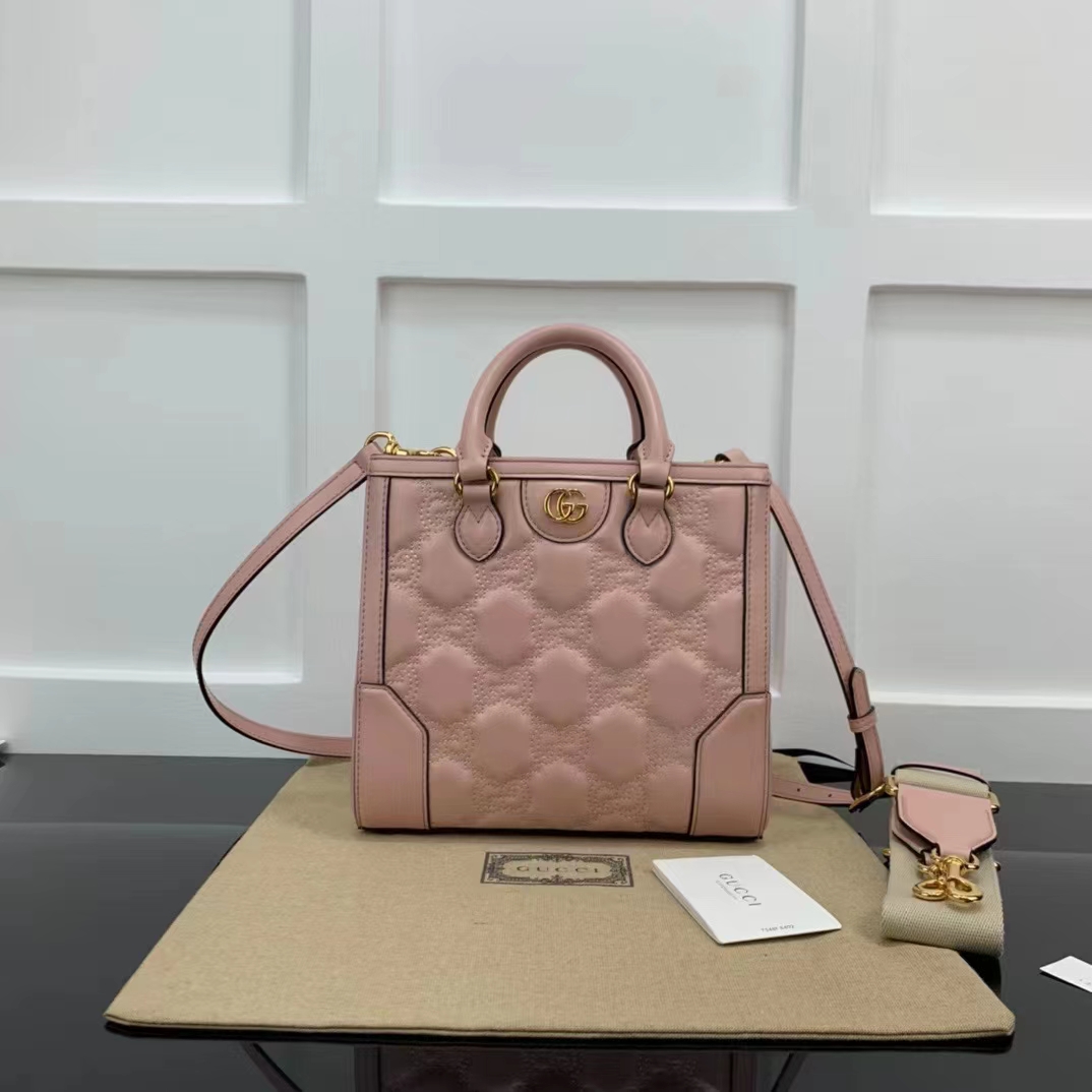 Gucci Women GG Matelassé Mini Top Handle Bag Pink Leather Double G (7)
