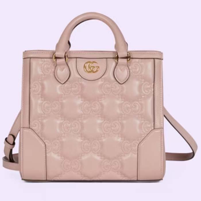 Gucci Women GG Matelassé Mini Top Handle Bag Pink Leather Double G