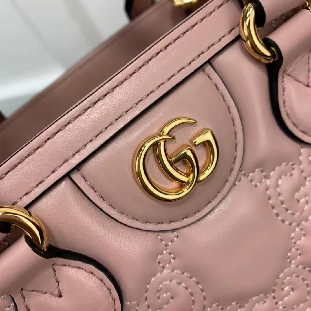 Gucci Women GG Matelassé Mini Top Handle Bag Pink Leather Double G (9)