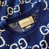 Gucci Women GG Wool Jacquard Sweater Blue Ivory Long Sleeves Crewneck (15)