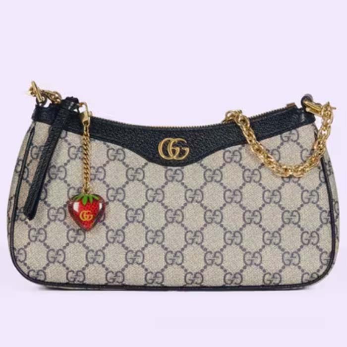 Gucci Women Ophidia GG Small Handbag Beige Blue GG Supreme Canvas Double G