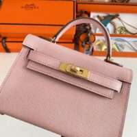 Hermes Women Mini Kelly 20 Bag Epsom Leather Gold Hardware-Pink (8)