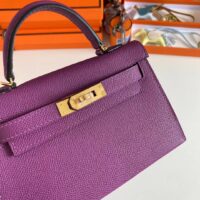 Hermes Women Mini Kelly 20 Bag Epsom Leather Gold Hardware-Purple (8)