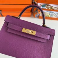 Hermes Women Mini Kelly 20 Bag Epsom Leather Gold Hardware-Purple (8)