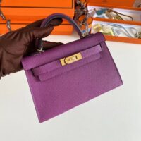 Hermes Women Mini Kelly 20 Bag Epsom Leather Gold Hardware-Purple (8)