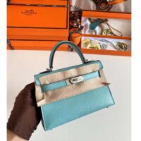 Hermes Women Mini Kelly 20 Bag Epsom Leather Silver Hardware-Blue