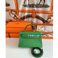 Hermes Women Mini Kelly 20 Bag Epsom Leather Silver Hardware-Bright Green (6)