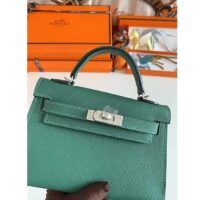 Hermes Women Mini Kelly 20 Bag Epsom Leather Silver Hardware-Green (2)