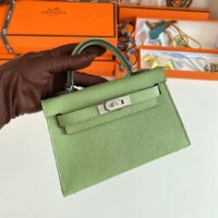 Hermes Women Mini Kelly 20 Bag Epsom Leather Silver Hardware-Light Green (5)