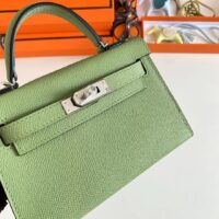 Hermes Women Mini Kelly 20 Bag Epsom Leather Silver Hardware-Light Green (5)