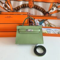 Hermes Women Mini Kelly 20 Bag Epsom Leather Silver Hardware-Light Green (5)