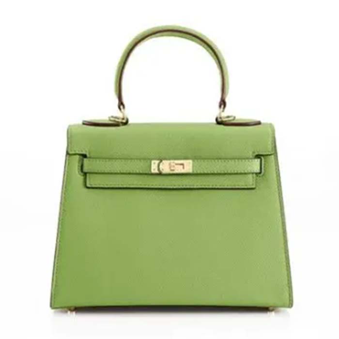 Hermes Women Mini Kelly 20 Bag Epsom Leather Silver Hardware-Light Green